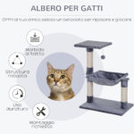 Tiragraffi per Gatti Multilivello con Amaca e Pallina, Legno e Peluche, 50x36x70cm, Grigio - immagine 4