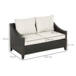 Divano da Giardino 2 Posti in Rattan PE con Cuscini, 132x70x74cm, Marrone - immagine 3