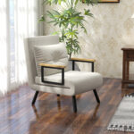 Poltrona Letto 3 in 1 con Schienale Reclinabile e Cuscino, in Tessuto Effetto Velluto, 63x73x81 cm, Crema - immagine 2