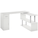 Scrivania Angolare Moderna in Legno con Cassetto, Armadietto e Mensole, Arredamento per Ufficio e Casa, Bianco