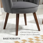 Poltrona in Velluto Imbottita con Schienale a Conchiglia, 66x66x78,5cm, Grigio - immagine 6