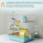 Gabbia per Criceti a 3 Livelli e 12 Tubi con Casetta, Rampa, e Accessori, in Metallo e Plastica, 34,5x27,5x41 cm, Grigio - immagine 4