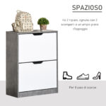 Scarpiera Salvaspazio Slim con 2 Ante a Ribalta, Scarpiera Ingresso con Ripiani Regolabili, Porta Scarpe per 8 Paia con Maniglia a Incavo, 62,5x26x81 cm, Grigio Cemento - immagine 5