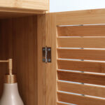 Mobile Bagno Alto in Bambù con 3 Ripiani Aperti, un Cassetto e un Armadietto, 32x30x163 cm, color Legno - immagine 9