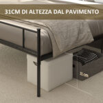 Struttura Letto Matrimoniale in Acciaio con Doghe Integrate, Testiera e Pediera, 160x2cm - immagine 6