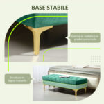 Panca Fondo Letto Imbottita con Rivestimento Trapuntato in Tessuto Effetto Velluto, 118x45x42 cm, Verde Scuro - immagine 6