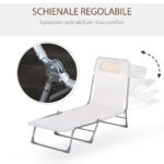 Sdraio da Giardino Pieghevole con Schienale Reclinabile  e Cuscino, in Metallo e Texteline, 182x56x28 cm, Crema - immagine 4