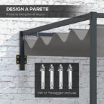 Pergola Gazebo 3x4 m con Tettuccio Retrattile e Fori di Drenaggio, in Acciaio e Poliestere, Grigio - immagine 4
