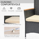 Set Tavolo e Sedie da Giardino 7 Pezzi in PE Rattan e Legno con Cuscini Morbidi, Nero - immagine 5
