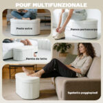 Pouf Contenitore Pieghevole con Vano da 72L e Rivestimento in Velluto, 76x38x35 cm, Crema - immagine 7