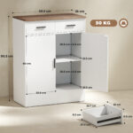 Credenza Moderna 2 Cassetti e Armadietto 2 Ante, Ripiano Interno Regolabile, Bianco e Legno - immagine 3