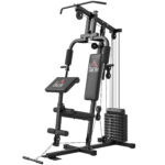 Stazione Fitness Multifunzione Power Tower con Pesi fino 45kg e Panca Imbottita, 135x103x210cm
