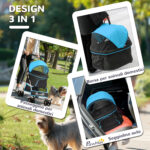 Passeggino per Cani Convertibile con 2 Guinzagli e Cuscino, in Acciaio e Poliestere, 82x49,5x98 cm, Azzurro e Nero - immagine 5