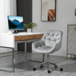 Sedia da Ufficio Ergonomica Girevole con Altezza Regolabile e Ruote, Rivestimento in Velluto, 59x58x80-90cm, Grigio - immagine 2