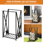 Portalegna da Interno ed Esterno in Acciaio con 4 Attrezzi Inclusi, Capacità 1kg 46x30x76cm Nero - immagine 4