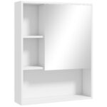 Armadietto Bagno con Specchio, Ripiani e Scaffale Regolabile, Montaggio a Parete, 60x15x76cm, Bianco