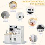 Cucina Giocattolo in Legno per Bambini 3-6 Anni con 14 Accessori, Forno e Lavandino, 82x65x87 cm, Bianco - immagine 4