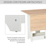 Tavolo Consolle a Ribalta con Vano Mensola, Tavolino da Salotto e Cucina, Tavolo a Ribalta, Pieghevole, Salvaspazio, Color Legno e Bianco, 118x80x72cm - immagine 8