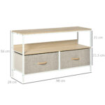 Mobile Porta TV da 47" con Cassetti Pieghevoli in Tessuto e Mensola in Metallo e MDF, 98x29x56cm, Colore Legno - immagine 3