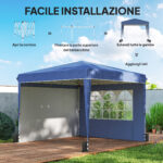 Gazebo Pieghevole 3x3 m con Pareti e Altezza Regolabile, Protezione UV 50+, Blu Scuro - immagine 7