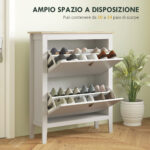 Scarpiera Slim 2 Cassetti per 14 Paia di Scarpe Taglia EU44 e Ripiani Regolabili, 80x24x95,5cm, Bianco - immagine 4
