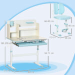 Banco Scuola con Sedia per Bambini 3-12 Anni, Altezza Regolabile e Piano Inclinabile, Azzurro - immagine 3