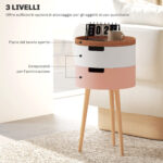 Set 2 Tavolini da Caffè a 3 livelli, con 2 Vani Contenitore e Piano Superiore a Vassoio, Multicolore - immagine 5