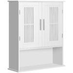 Mobiletto da Bagno a Muro Salvaspazio con Armadietto e Ripiano, 60x20x70 cm, Bianco