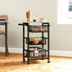 Carrello da Cucina a 3 Cestelli con Maniglia, in Acciaio e Legno, 49,5x31x69 cm, Nero e Grigio Chiaro - immagine 7