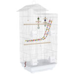 Gabbia per Uccelli, Voliera con Maniglia e Porte, Gabbietta con Altalena, Ciotole e Giochi, 46x36x1 cm, Bianco