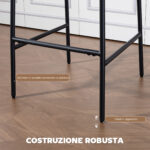 Set 2 Sgabelli da Bar con Schienale Alto, Poggiapiedi e Rivestimento in Ciniglia, Crema - immagine 6