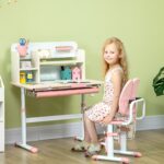Banco Scuola con Sedia per Bambini 3-12 Anni, Altezza Regolabile e Piano Inclinabile, Rosa - immagine 2