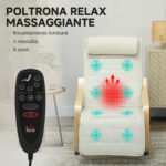 Poltrona Relax Riscaldante e Massaggiante con Poggiapiedi Regolabile e Telecomando, 67x95x101 cm, Crema - immagine 4