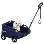 Passeggino per Cani Pieghevole con Borsa e Cuscino, in Acciaio e Tessuto Oxford, 53x45x28 cm, Blu Scuro