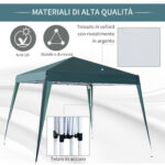 Gazebo Pieghevole da Giardino 2,4x2,4m con Struttura in Acciaio e Corde Antivento, Verde - immagine 4