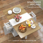 Tavolo Rettangolare Allungabile con 2 Cassetti e un Armadietto in Legno, 140x76x74 cm, Bianco e Color Legno - immagine 6