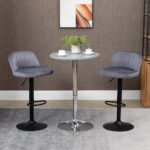 Set 2 Sgabelli Alti da cucina Moderno con Schienale e Poggiapiedi, Girevoli con Altezza Regolabile, imbottitura velluto, Grigio | Aosom Italy - immagine 2