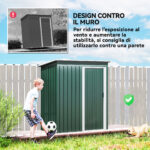 Capanno Attrezzi con Tetto Inclinato e Porta Scorrevole, in Acciaio Zincato, 163x89x182 cm, Verde - immagine 6