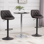 Set 2 Sgabelli da Bar Regolabili con Schienale e Poggiapiedi, Base in Metallo e Seduta in Similpelle, 46x48x83-104 cm, Marrone e Nero - immagine 2