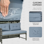 Salotto da Giardino con Divanetto, Chaise Longue e Tavolino in Rattan PE con Cuscini, Grigio - immagine 5