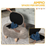 Pouf Contenitore a Forma di Bufalo, Pouf Moderno da Salotto, Sgabello Poggiapiedi, Struttura in Legno, Seduta Imbottita, 62x35x36cm, Marrone - immagine 5
