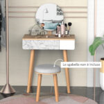 Postazione Trucco con Specchio Circolare Ф39cm, Toeletta Trucco con Cassetto con Decorazione Jungle, 70x39x119-128cm, Bianco e Rovere - immagine 7