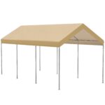 Tendone da Giardino ad Altezza Regolabile in Acciaio e PE per Auto Piccole e Medie, 6x295x265-310 cm, Beige
