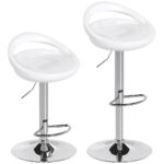 Set 2 Sgabelli da Bar Girevoli con Poggiapiedi, Altezza Regolabile Base in Acciaio Seduta in ABS, Bianco