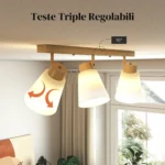 Lampadario da Soffitto con 3 Punti Luce Regolabili a 90° e Attacchi E27, Colore Legno - immagine 11