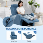 Poltrona Relax Reclinabile Manualmente a 135°, Girevole a 360° con Funzione Dondolo, Blu - immagine 4