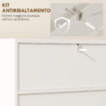 Mobiletto Bagno Moderno con 2 Ripiani Aperti e Armadietto con Ante Ammortizzate, 60x31,8x93 cm, Bianco - immagine 8