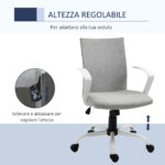 Sedia da Ufficio Ergonomica a Dondolo, Sedia da Studio Girevole, Poltrona Scrivania con Altezza Regolabile in Tessuto, 61x61x89-99 cm, Grigio Chiaro - immagine 4