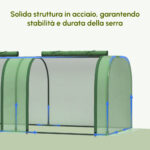 Serra da Giardino a Tunnel in Acciaio e Plastica PP con Porte Avvolgibili, 295x1x80 cm, Verde - immagine 4