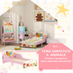 Lettino per Bambini 3+ Anni in Legno con Bordi Rialzati e Sponde di Sicurezza, 143x77x60 cm, Rosa - immagine 6